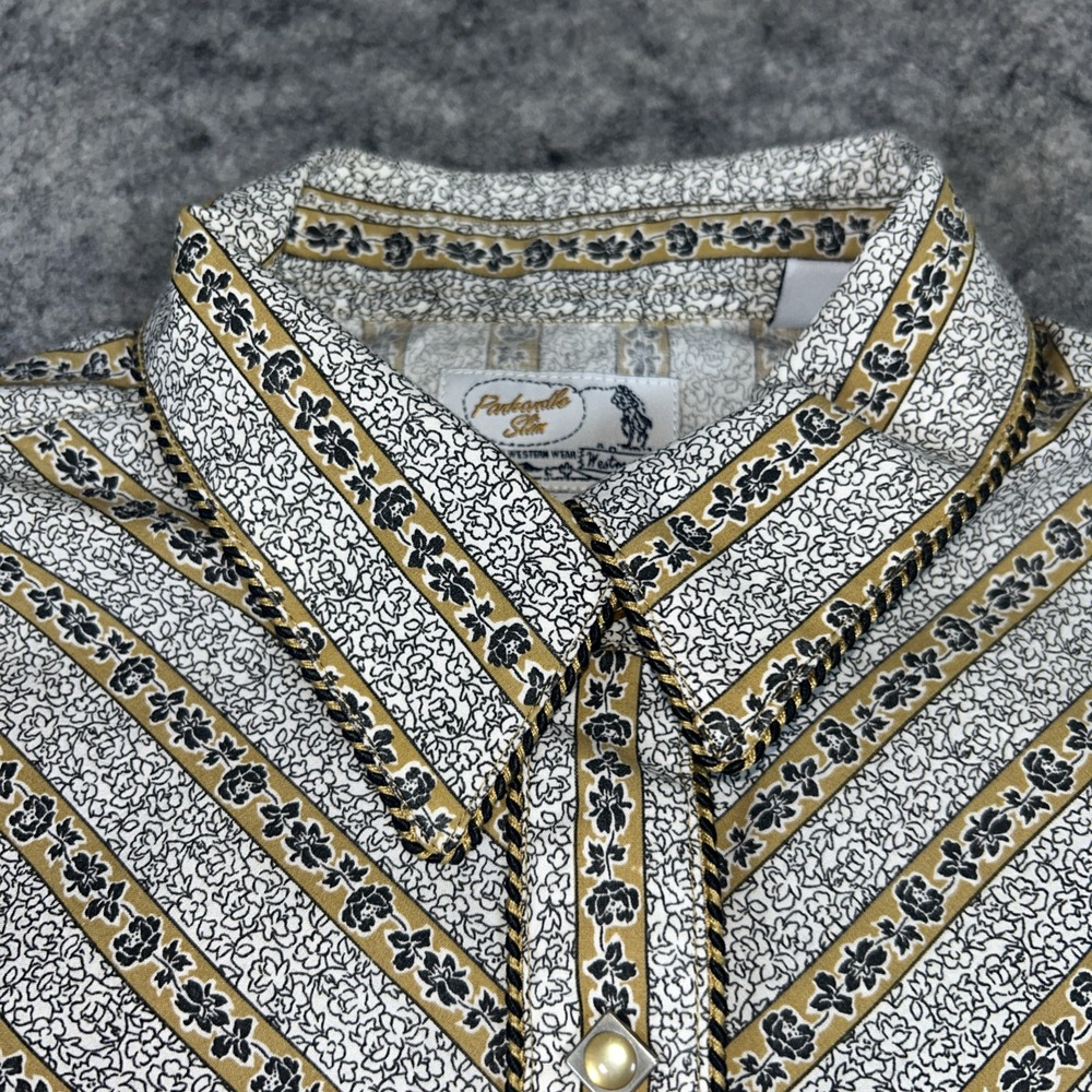 Panhandle Slim Pearl Snap‎ Women's M Black Tan Western Floral Embroidered Shirt - Picture 3 of 11